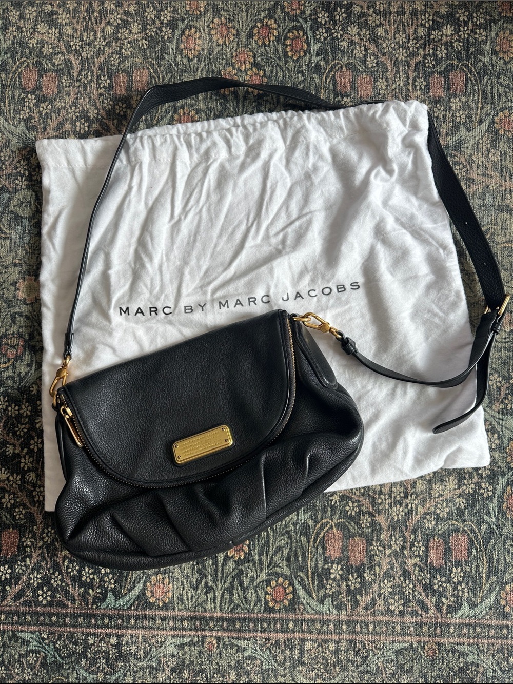 Marc by Marc Jacobs Black Leather Shoulder Crossbody with Gold Plaque